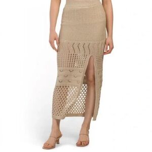 Bronze Metallic Knit Maxi Skirt by Hunter & Brown